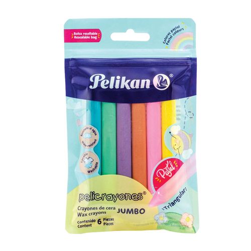 Crayón Triangular Jumbo Caja con 6 Piezas Colores Pastel Pelikan
