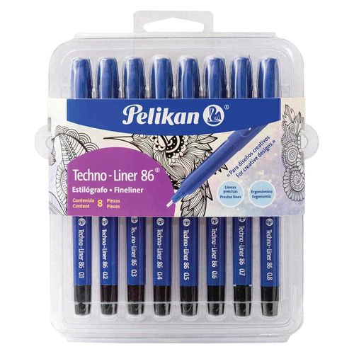 Estilografo Techno-Liner Estuche con 8 Piezas (0.1, 0.2, 0.3, 0.4, 0.5, 0.6, 0.7 y 0.8) Pelikan 30071019