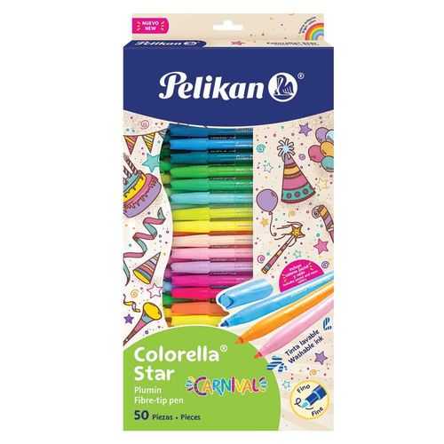 Marcador para Colorear Delgado Caja con 50 Piezas Colores Surtidos Colorella Star Pelikan 30315000