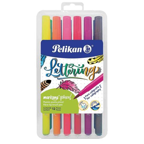 Marcador para Colorear Delgado para Lettering Estuche con 12 Piezas Colores Surtidos Markana Pelikan 30341200