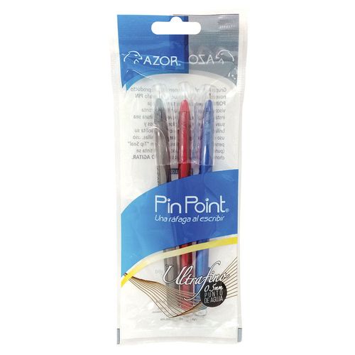 Bolígrafo Punta Ultra fino Colores surtidos Bolsa con 3 Piezas Punta de Aguja de 0.5 mm Azor Pin Point