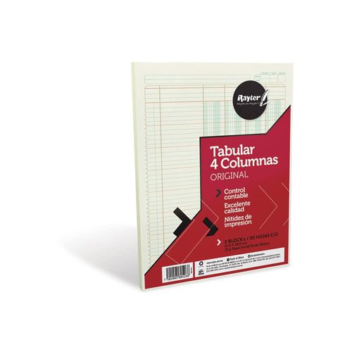 Block Concepto 4 Columnas Tamaño Carta con 50 Hojas con 2 Rayter