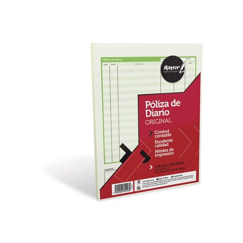 Block Póliza Diario Tamaño Carta con 50 Hojas Rayter