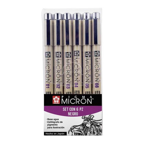 Estilógrafo Negro Desechable Estuche con 6 Piezas Sakura 22350