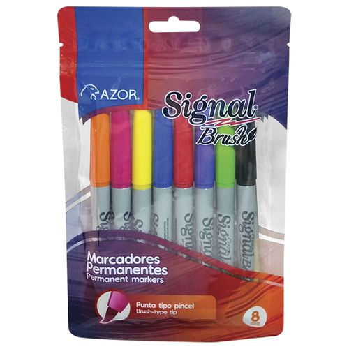 Marcador Permanente Delgado Punta Pincel Bolsa con 8 Piezas Signal Brush