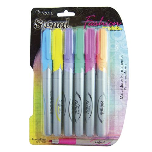 Marcador Permanente Delgado Fashion Pastel Blister con 6 Piezas Signal