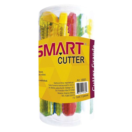 Cutter Navaja Grande Transparente Bote con 12 Piezas Smart