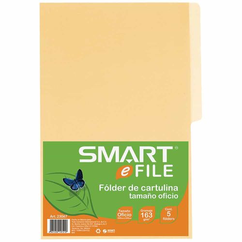 Folder de Cartulina Tamaño Oficio Crema Paquete con 5 Piezas Smart