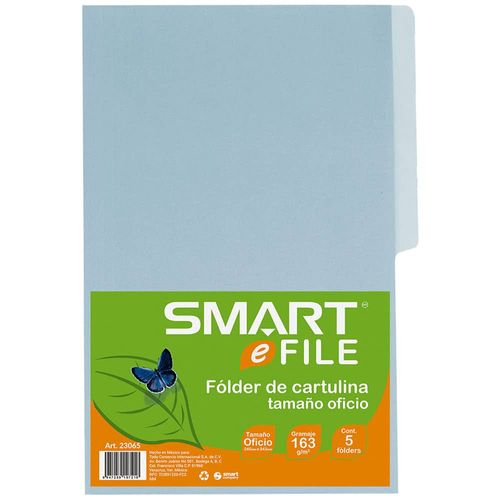 Folder de Cartulina Tamaño Oficio Azul Paquete con 5 Piezas Smart