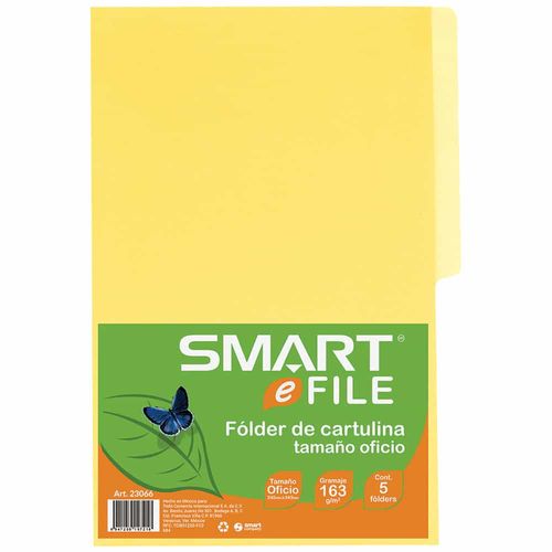 Folder de Cartulina Tamaño Oficio Amarillo Canario Paquete con 5 Piezas Smart