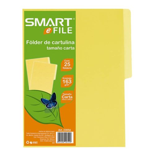 Folder de Cartulina Tamaño Carta Amarillo Canario Paquete con 25 Piezas Smart