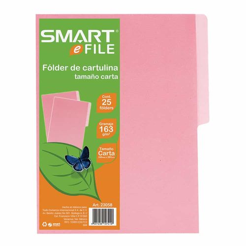 Folder de Cartulina Tamaño Carta Rosa Paquete con 25 Piezas Smart