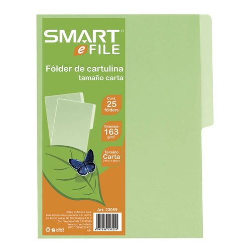 Folder de Cartulina Tamaño Carta Verde Paquete con 25 Piezas Smart