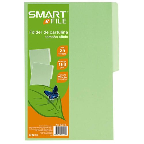 Folder de Cartulina Tamaño Oficio Verde Paquete con 25 Piezas Smart