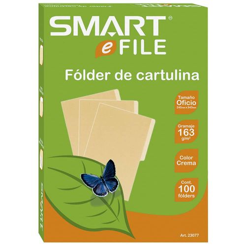 Folder de Cartulina Tamaño Oficio Crema Caja con 100 Piezas Smart