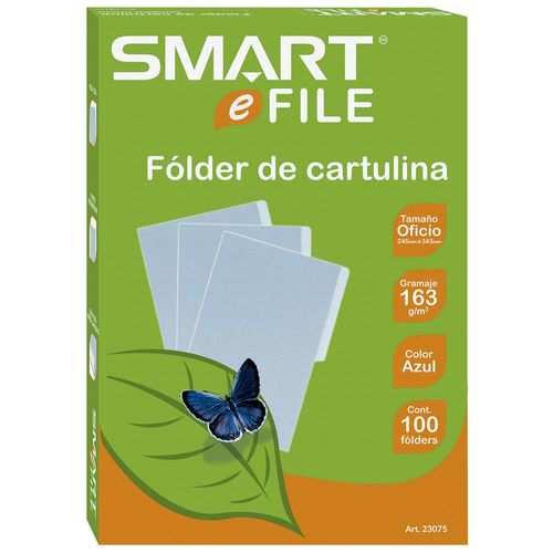 Folder de Cartulina Tamaño Oficio Azul Caja con 100 Piezas Smart