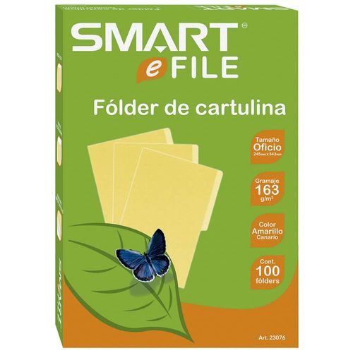 Folder de Cartulina Tamaño Oficio Amarillo Canario Caja con 100 Piezas Smart