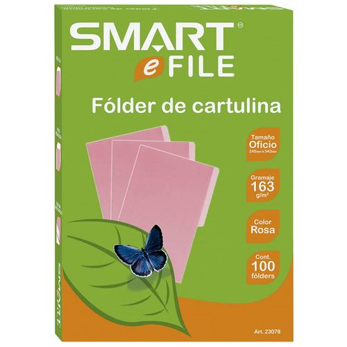 Folder de Cartulina Tamaño Oficio Rosa Caja con 100 Piezas Smart