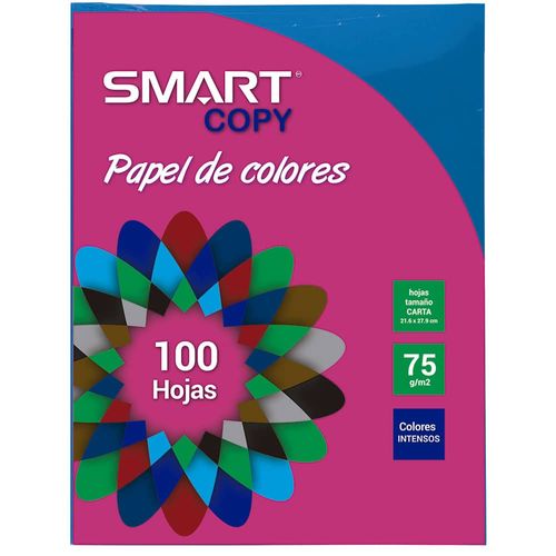 Papel Bond Tamaño Carta Colores Intensos con 100 Hojas Azul Cobalto Smart Copy