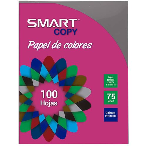 Papel Bond Tamaño Carta Colores Intensos con 100 Hojas Gris Smart Copy