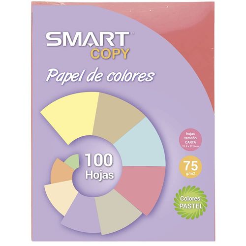 Papel Bond Tamaño Carta Colores Pastel con 100 Hojas Cereza Smart Copy