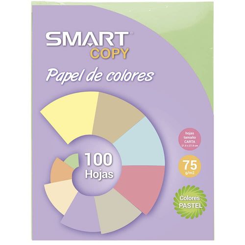 Papel Bond Tamaño Carta Colores Pastel con 100 Hojas Verde Smart Copy