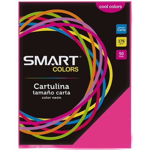 Cartulina Tamaño Carta Cool Colors Fucsia con 50 Hojas Smart