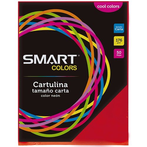 Cartulina Tamaño Carta Cool Colors Rojo con 50 Hojas Smart