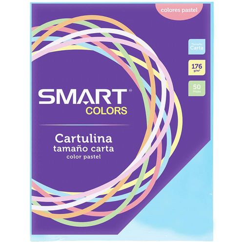 Cartulina Tamaño Carta Colores Pastel Azul con 50 Hojas Smart
