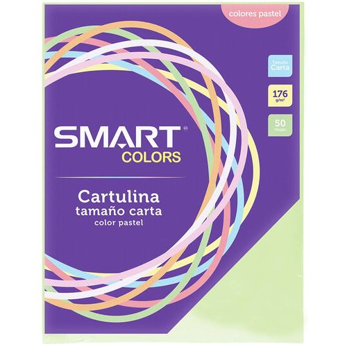 Cartulina Tamaño Carta Colores Pastel Verde con 50 Hojas Smart