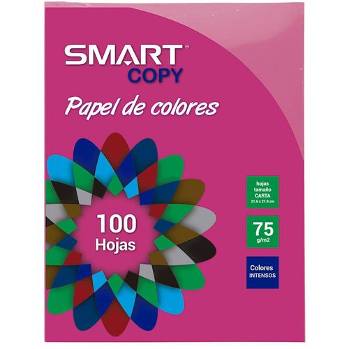 Papel Bond Tamaño Carta Colores Intensos Rosa con 100 Hojas Smart Copy