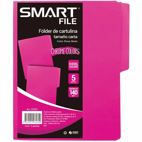 Folder de Cartulina Tamaño Carta Rosa Mexicano Paquete con 5 Piezas Smart Cool