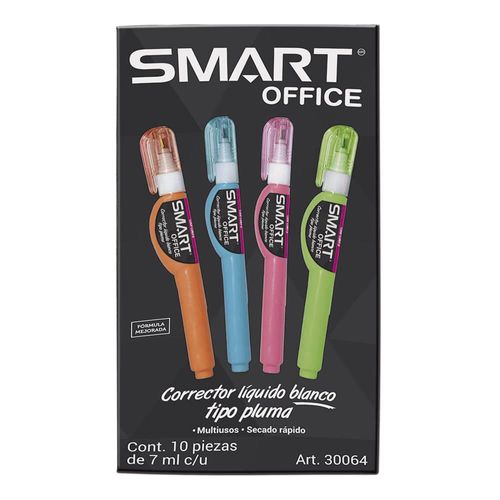 Corrector Líquido Blanco Tipo Pluma 7 ml Caja con 10 Piezas Cool Colors Smart