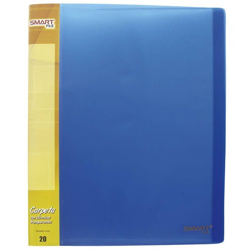 Carpeta de Plástico Tamaño Carta con 20 Micas Azul Transparente Smart