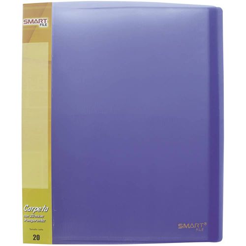 Carpeta de Plástico Tamaño Carta con 20 Micas Morado Transparente Smart