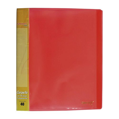 Carpeta de Plástico Tamaño Carta con 40 Micas Rojo Transparente Smart