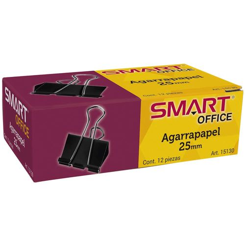 Agarrapapel de 25 mm Negro Caja con 12 Piezas Smart