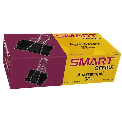 Agarrapapel de 32 mm Negro Caja con 12 Piezas Smart