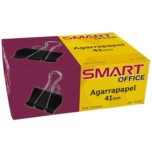 Agarrapapel de 41 mm Negro Caja con 12 Piezas Smart