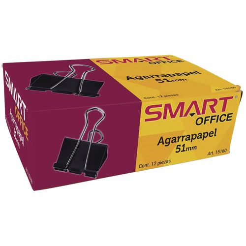 Agarrapapel de 51 mm Negro Caja con 12 Piezas Smart
