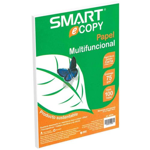 Papel Bond Tamaño Carta Blanco de 37 kg con 100 Hojas Smart Copy