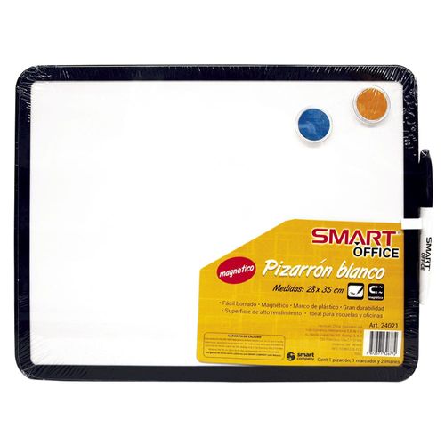 Pizarrón Blanco de 28 x 35 cm Magnético con Marco de Plástico Negro Smart