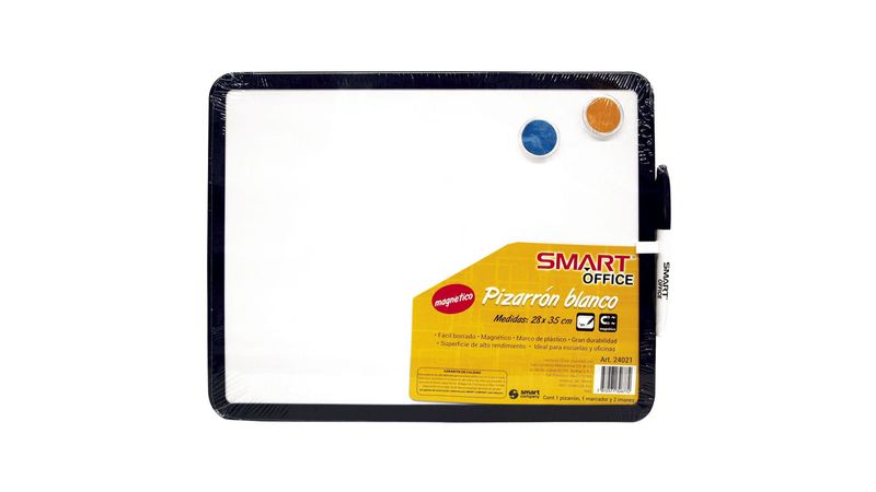 Pizarron Blanco de 28 x 35 cm Magnetico con Marco de Plastico Negro Smart