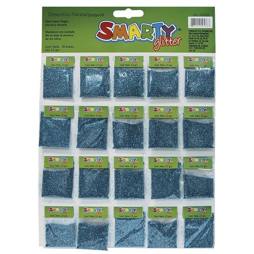 Diamantina Fina con 2.5 g Azul Turquesa Bolsa con 20 Smarty