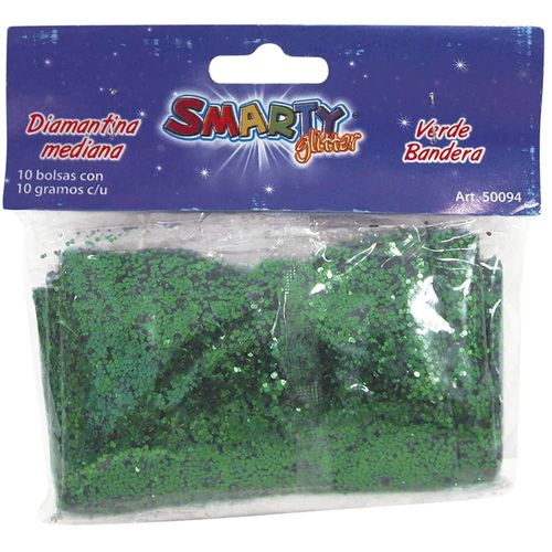 Diamantina Mediana con 10 g Verde Bandera Bolsa con con 10 Smarty