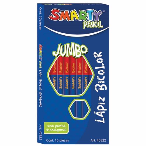 Lápiz Bicolor Hexagonal Jumbo Caja con 10 Piezas Smarty
