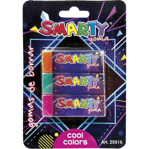Goma de Borrar Neón Blíster con 3 Piezas Smarty