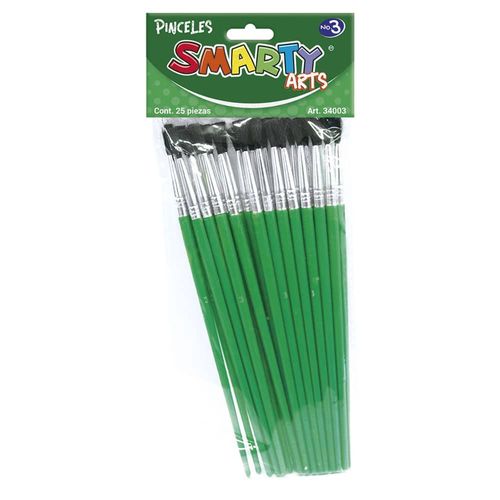 Pincel Escolar de Plástico Número 3 Bolsa con 25 Piezas Smarty