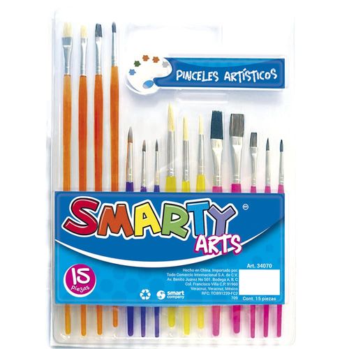 Pincel Escolar de Plástico Blíster con 15 Piezas Smarty