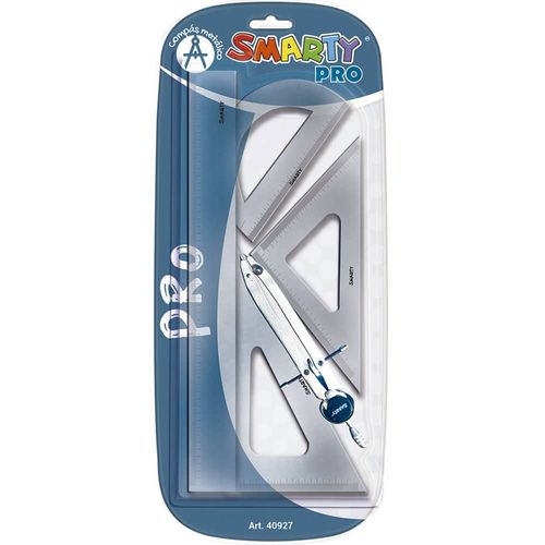 Juego de Geometría de Plástico Grande Profesional con Compas Metálico Smarty